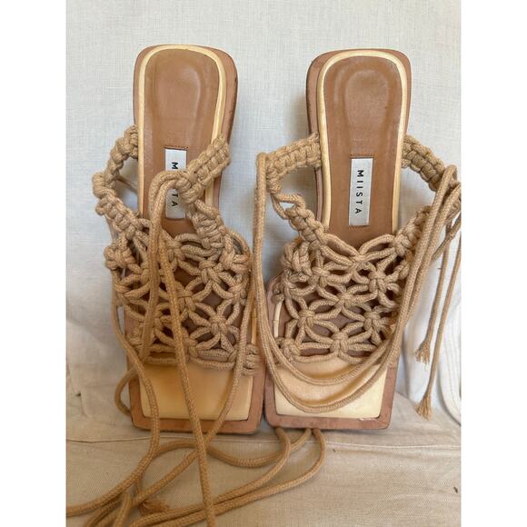 MIISTA Stephanie Coffee Milk Rope Sandal Heels Sz 40 - Picture 2 of 14